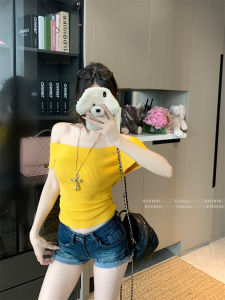 Yellow One-Shoulder Short-Sleeve T-Shirt Womens Summer 2025 New Pure Desire Sweet Spicy Tight Short Length Shoulder Bared Top