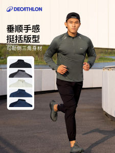 Áo Thun Nam Decathlon Dài Tay Nhanh Khô Nửa Khóa Kéo Thể Thao Tập Luyện Chạy Bộ Polyester Co Giãn Mỏng Thấm Hút Mồ Hôi