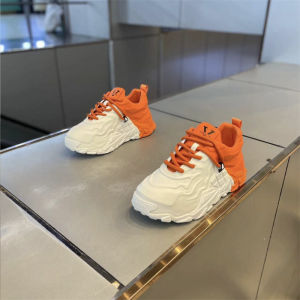 Fashionable Dad Shoes Thick Bottom Heightened Lace-Up Leather Surface Sporty Soft Bottom Trendy Mens Shoe Korean Style round Toe