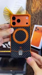 Aluminum Alloy Metal Magnetic Carbon Fiber Texture Case For iPhone 17 18 Pro Max /17 18 Pro Frameless Magnetic Bracket Cover