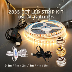 USB Powered 5V LED Dual Color Strip Light Kit 0.5 - 5M 120 LEDs/M 3000K - 6000K CCT 4Key Dimmer for Flexible Lighting Solutions
