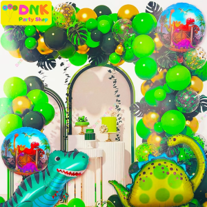 Dinosaur Party Theme Complete Garland Balloon Set Happy Birthday Banner Decor Foil Rubber Green