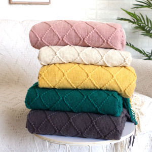 Nordic INS Pure Color Popular Homestay Casual Blanket Bed Tail Towel Tassel Blanket Decorative Sample Room Hotel Soft Blanket