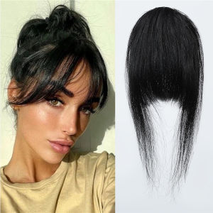 100% Real Human Hair Bangs for Women Wispy Bang 4.5inch Natural Black Air Bang Fringe with Temples Clip in for Daily Party Use
