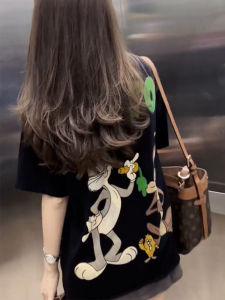 Áo Thun Tay Ngắn Cotton Phong Cách Hàn Quốc Cho Nữ Mùa Hè 2023 Áo Thun Tay Lửng Dáng Rộng in Họa Tiết Hoạt Hình Dễ Thương