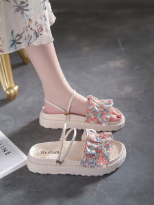 Womens Summer Fairy Style Sandals Two-Way Wear Thick Heel Beach Vacation Beachside Slippers Outdoor Wear Korean Version Flat Bottom