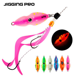 JIGGINGPRO Gourd Slider Jig 45g 60g Metal Jigs Slow Jig Head With Skirt Saltwater Lureluminous Jigging Lure Snapper Grouper
