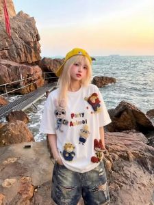 SUOSHE | Áo Thun Tay Ngắn Thiết Kế Hình Hoạt Hình Bằng Cotton
