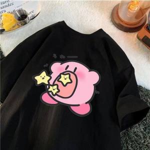 Bandai | Star Kirby Cartoon Print Childrens Cotton Short-Sleeved T-shirt for Boys and Girls - Summer Casual Round-neck Top