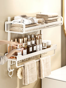 ตู้เก็บของติดผนังแบบไม่ต้องเจาะสำหรับห้องน้ำสไตล์ครีม ตู้เสื้อเชิ้ตผ้าขนหนู ตู้เก็บของในห้องน้ำแบบมีเก้าอี้