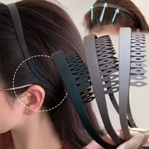 Dorisna U-shape Comb Hairband Simple Matte Toothed Headband for Makeup Face Washing Anti-slip Daily Headband