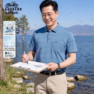 LAOYECHE | Ice Silk Cotton Middle-aged and Elderly Mens T-Shirt Summer New Style Casual with Pocket