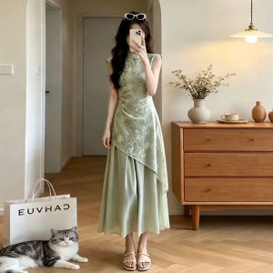Ge·an·fei | Green Floral Chinese Style Modified Qipao Dress