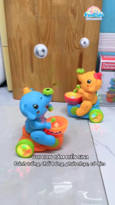 Đồ chơi Voi con thổi bóng & đánh trống  cảm biến có nhạc và đèn led vui nhộn cho bé - SP0573