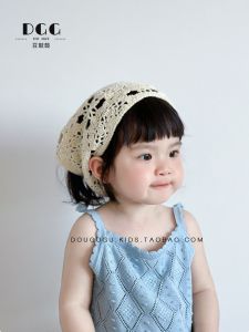 Girl Headscarf Handmade Crocheted Flower Baby Foto Travel Hair Band French Retro Triangular Binder Hollow Bag Headdress