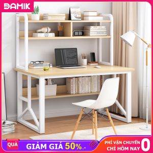 DAMIK-bàn học có kệ thiết kế phong cách hiện đại bàn học mặt gỗ MDF dễ lau chùi khung sắt sơn tĩnh điện chắc chắn