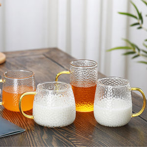 Heat Resistant Glass Cup Set with Colorful Handle Large Size Anti Scalding Royal Lady Cup Durable Cold Resistant Water Glass