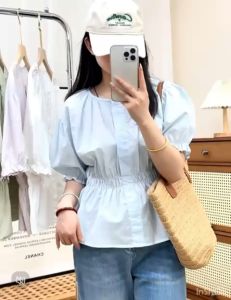 SJM KEMEJA KASUAL WANITA PINGGANG SLIM KARET TANGAN KARET LENGAN PANJANG KATUN POPLIN PREMIUM 8301