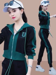 Womens Pure Cotton Casual Sportswear Set Spring Autumn Loose Fashionable Hoodie Jacket Two Piece Set Long Sleeve Zipper
