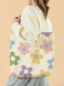 1 piece flower patterned handbag reusable fashionable handbag multifunctional handbag printed canvas shopping bag