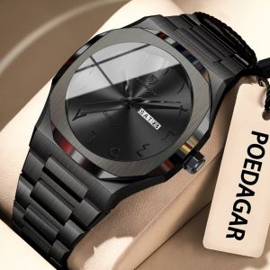 POEDAGAR Genuine Mens Watch Stainless Steel Strap Calendar Multifunctional 100% Waterproof Quartz Watch 830
