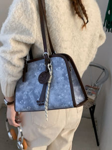 Retro Cartoon Print Denim Underarm Womens Tote Bag Single Shoulder Commuter Bag Casual Simple Style Double Strap Handbag