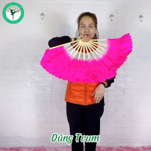 Quạt múa 2 màu người lớn nan tre vải lụa mềm mại