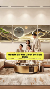 Waterproof Wall Clock Mural Home 3 Panel Decor Painting with Frame is Metal Living Room Mural Dispaly