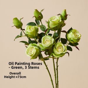 Retro Oil Painting Rose Artificial Flowers Living Room Table Decorative High End Decorations Flower Vase Table Centerpiece Dried Flower Bouquet