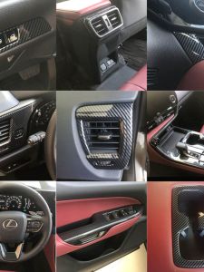 ป้องกันการเตะแผ่นป้องกันคาร์บอนไฟเบอร์สำหรับแผงควบคุมกลาง Lexus NX260 350h 400h ตกแต่งภายในรถยนต์ ป้ายป้องกันการเตะ