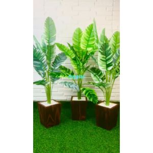 Pohon Plastik Artificial Musa Florida X18 Semi Latex Pot Kotak Motif Kayu Tanaman Hias Pajangan Dekorasi Rumah Ruangan