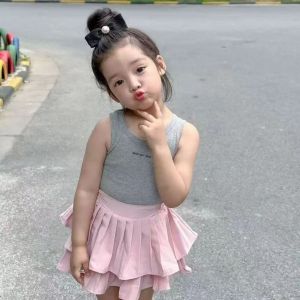 Baby Girls White Pleated Skirt Childrens Cake Style Summer New Arrival Princess Skirt Half-length Polyester Fiber Vinyl Fabric