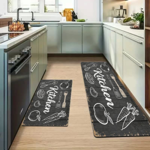 VIKAMA Vintage Sketch Kitchen Letter Runner Mat Anti Slip Water Resistant Rug For Kitchen Sink Floor Farmhouse Rustic Home Decor
