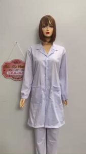 Áo Blouse Đồng Phục Trắng Y Tế Kaki Cao Cấp Túi Vuông Dài Tay