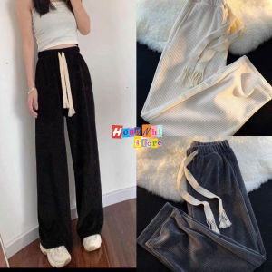 Quần Thun Dài Ống Rộng Chất Nhung Tăm Dây Rút Eo Dáng Rộng Culottes Ulzzang - MX