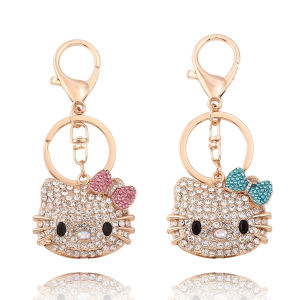 Anime Hello Kitty Rhinestone Crystal Keychain Cute Kitty Cat Shape Pendant Keyring Car Key Holder Party Birthday Gifts Jewelry