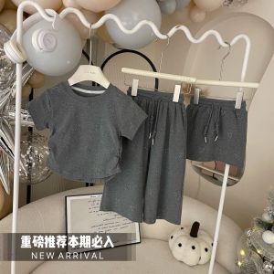 Girls Short Sleeve Casual Pants Set 2024 Summer New Style Versatile Top Childrens Two-Piece Set Korean Version Cotton Material