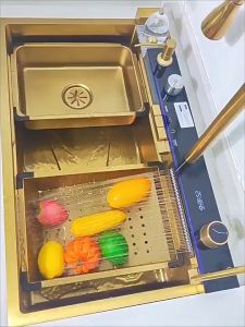 Nano Singki Dapur Moden LED Single Bowl Kitchen Sink Gold 304 Stainless Steel Sinki