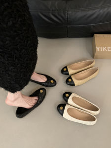 Giày Đế Bằng Hở Mũi Phong Cách Pháp Cho Nữ Mùa Xuân 2025 Giày Đơn Đế Bằng Đế Cao Su Chống Trượt Mũi Tròn