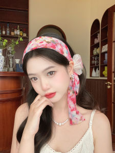 Designer Pink Floral Print Sash Hairband Stylish Large Flowers Suitable for Travel Photography Trendy Hair Accessories