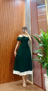 AGL-C0355 off-shoulder set 2 pcs crop top and long skirt freesize women casual outfit party wear. Padded back mocking stretchable for 40-65 kgs (waist 65-90cm) (PTP up to 50 bust 70-100cm)