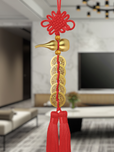 Pure Brass Five Emperor Coins Door Hanging Ornament Open Gourd Real Sandalwood Solid Copper Coin Nine Emperor Coins Decoration