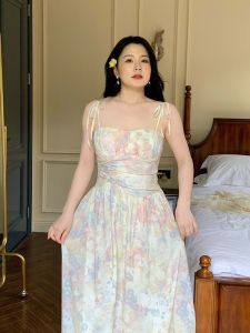 plus Size Floral Print A-Line Dress Summer New Style Strap Holiday Fairy Casual Mid-Length Midi Dress for Plump Women