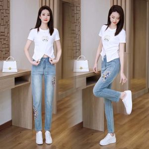 National Style Harem Jeans Womens New Arrival Best Selling Summer Embroider Cigarette Pants New Chinese Womens Thin