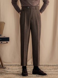 Retro British Style Herringbone Wool Trousers