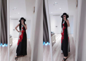 เดรสยาวคอวีแขนกุดสำหรับผู้หญิงชุดเดรสไล่เฉดสีหลากสีวินเทจพิมพ์ลายสำหรับงานปาร์ตี้ชุดเดรสว่ายน้ำฤดูร้อนฤดูใบไม้ผลิ