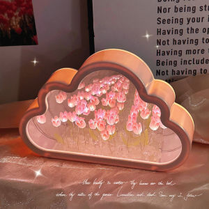 Tulip DIY Night Light With Picture Frame Homemade Flower Creative Atmosphere Flower Lamp Lamp Ins Girl Bedroom-LED (Colorful/Purple/Pink)