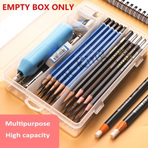 Sketch Pencil Holder Simple Plastic Tool Box Transparent Art Supplies Storage Box Free Switch Stationery Kit(only box)