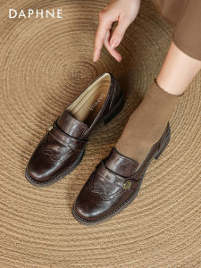 Daphne Womens Loafers 2025 Autumn New Outerwear Commute British Style Block Leather Shoes Fashionable Casual Slip-On Sneakers