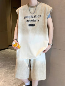 Casual Ice Silk Mens Summer Basketball Sportswear Set Sleeveless T-Shirt And Shorts Polyester Cotton Blend Youth Fashion